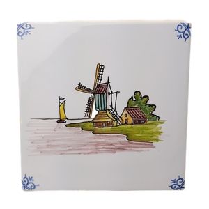 🍒4 for $20🍒 Vintage Holland Handpainted Glazed Ceramic Tile Windmill